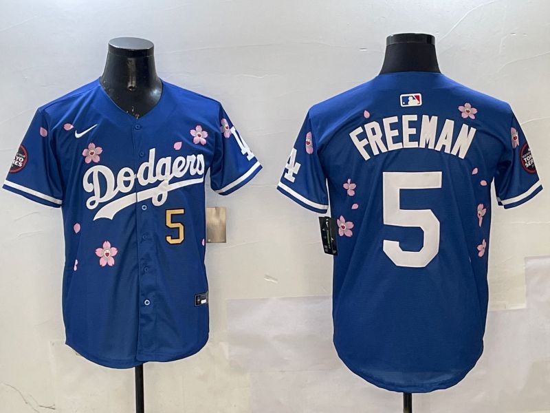 Men Los Angeles Dodgers #5 Freeman Blue Sakura Edition 2025 Nike MLB Jersey style 8